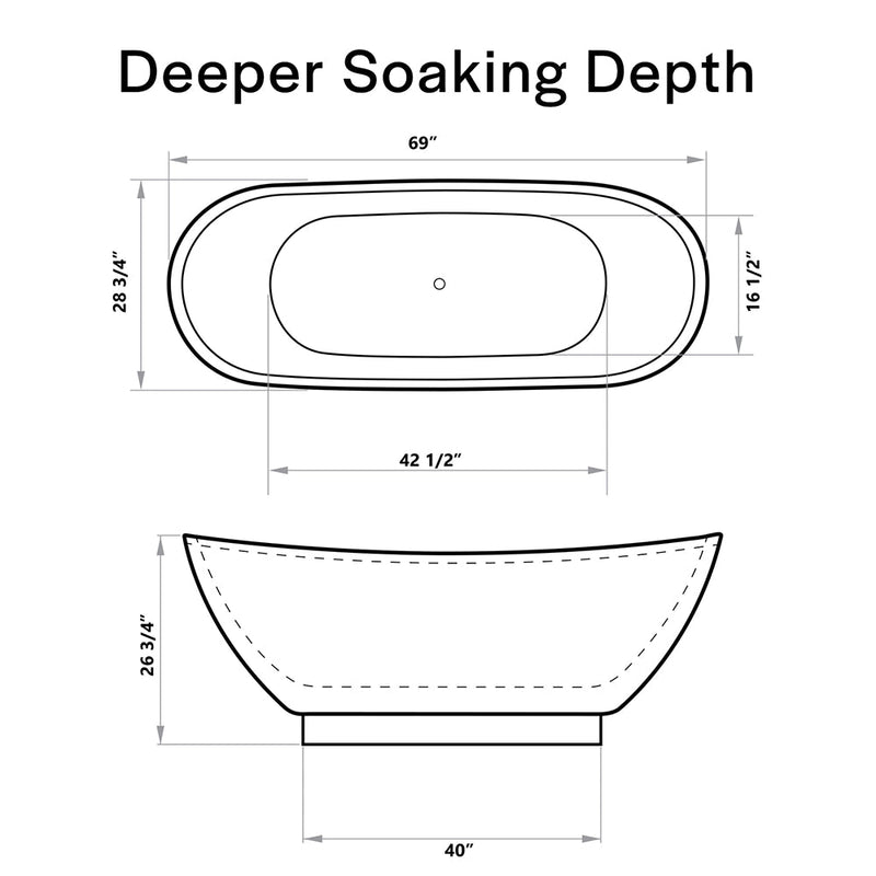 Empava 69" Freestanding Soaking Tub with Center Drain EMPV-69FT1603