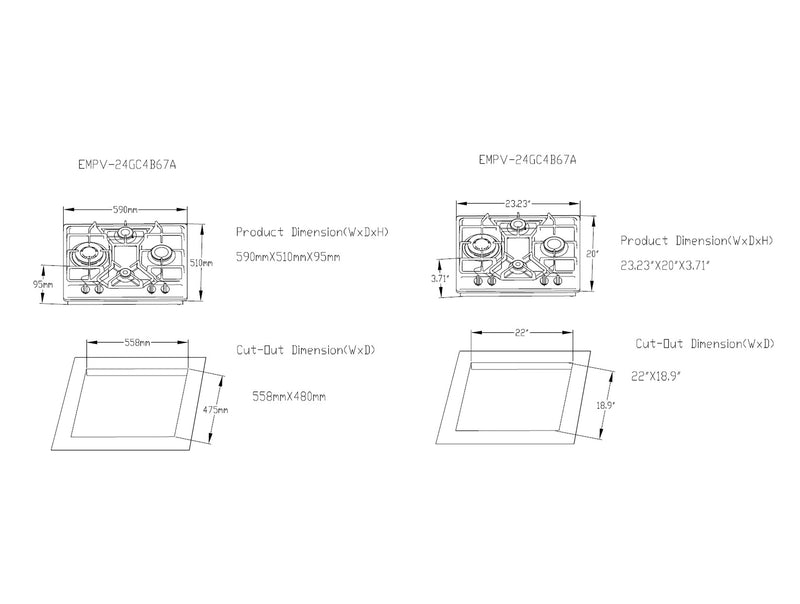 Empava 24 in. Built-in Gas Cooktops EMPV-24GC4B67A