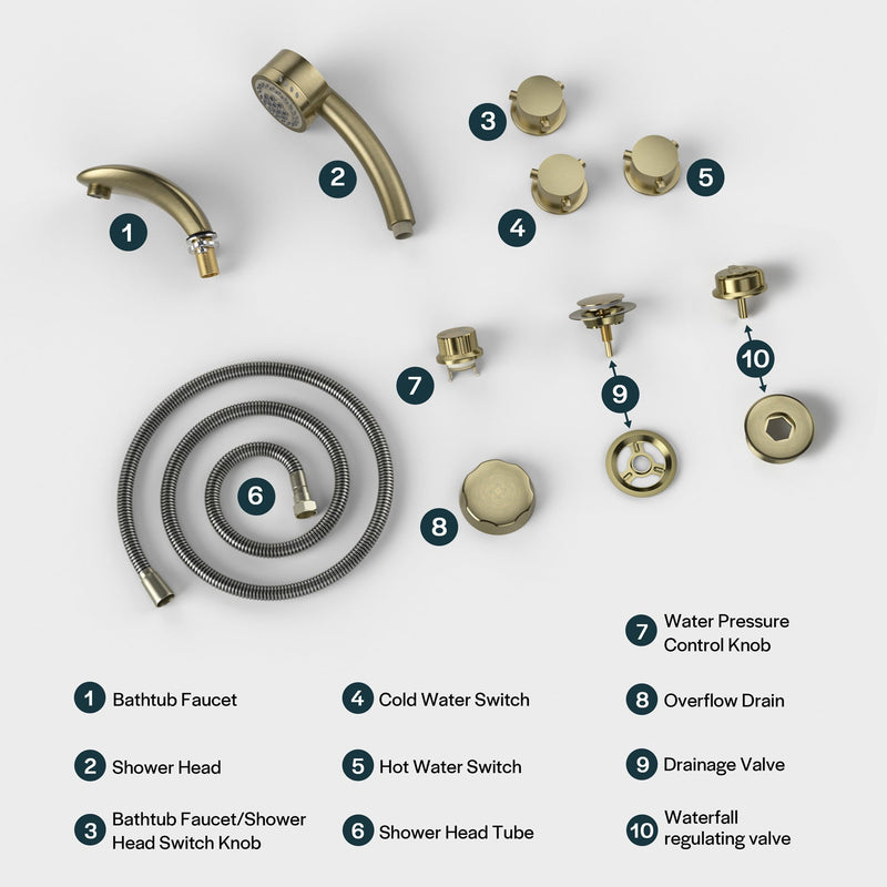 Empava Bathtub Faucet Fixtures For EMPV-67JT351LED Whirlpool Waterfall Tub ACC-351BB