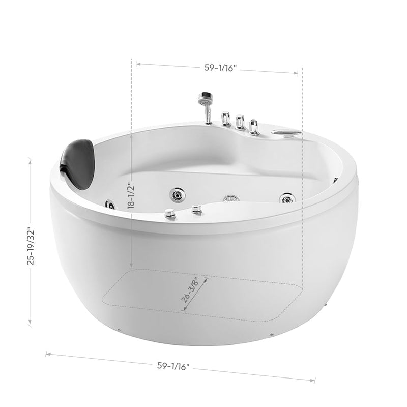 Empava 59" Freestanding Round Whirlpool Bathtub with Right Drain EMPV-59JT005