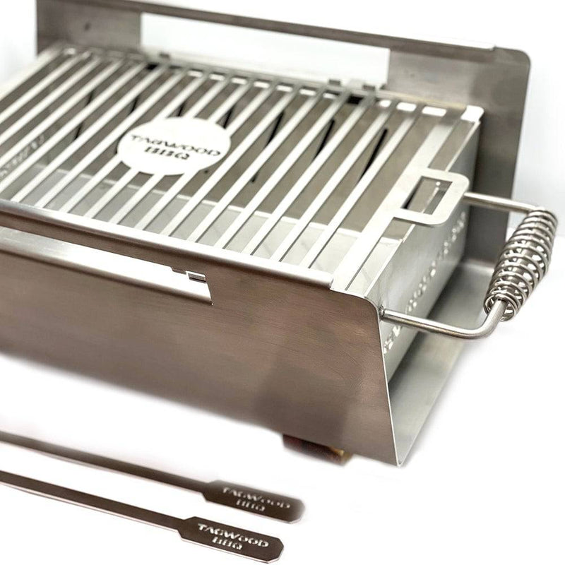 Tagwood BBQ Table Top Warming Brazier | Stainless steel and Acacia wood  | BBQ07SS