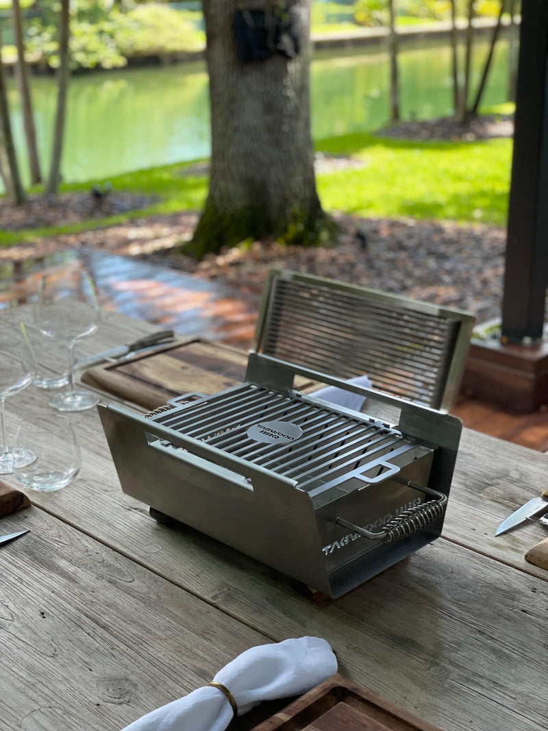 Tagwood BBQ Table Top Warming Brazier | Stainless steel and Acacia wood  | BBQ07SS