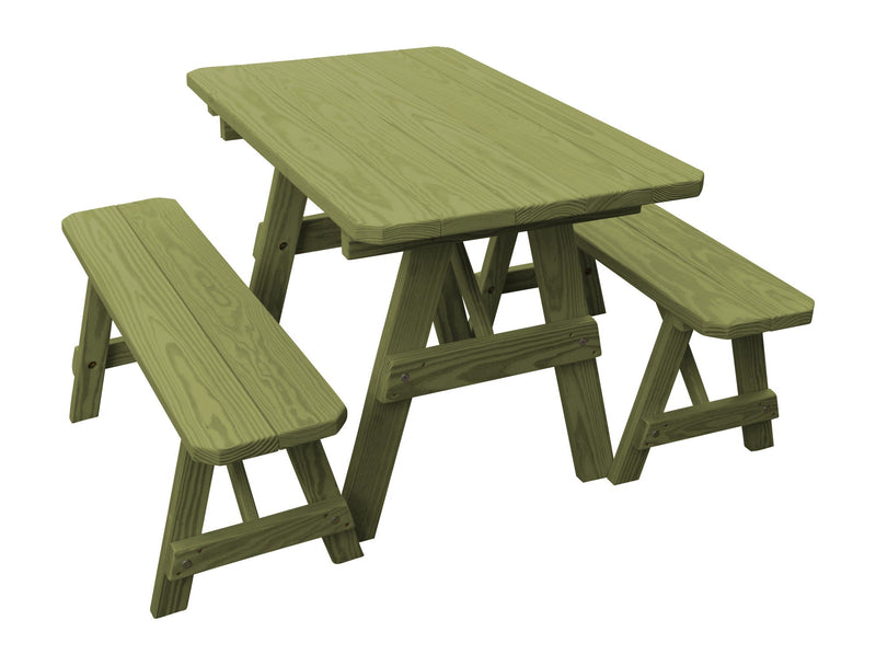 A&L Furniture Co. Amish-Made Pressure-Treated Pine Traditional Picnic Tables with Benches AL131PT