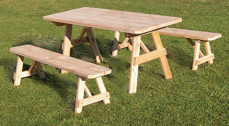 A&L Furniture Co. Amish-Made Cedar Traditional Picnic Tables with Benches AL131C