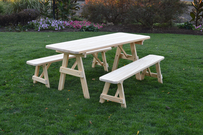 A&L Furniture Co. Amish-Made Pressure-Treated Pine Traditional Picnic Tables with Benches AL131PT