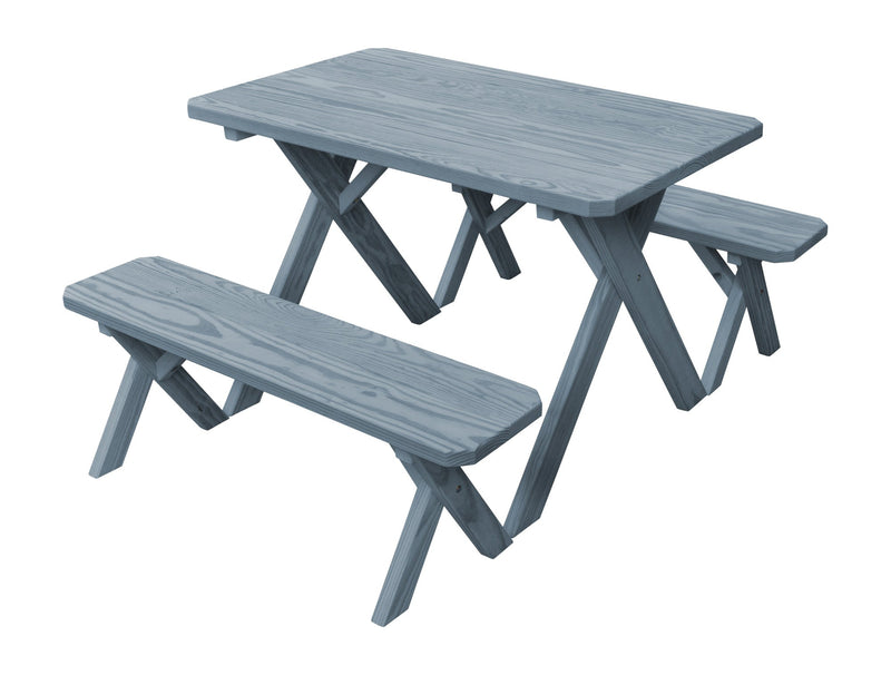 A&L Furniture Co. Amish-Made Pine Cross-Leg Picnic Tables with Benches AL191