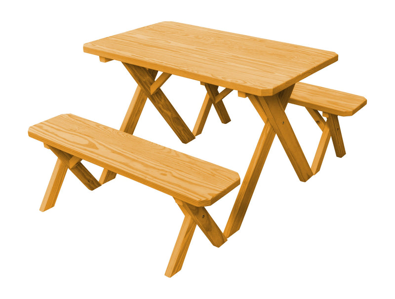 A&L Furniture Co. Amish-Made Pine Cross-Leg Picnic Tables with Benches AL191