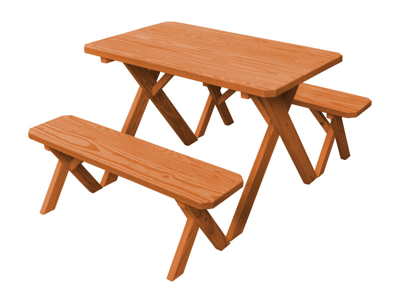 A&L Furniture Co. Amish-Made Pressure-Treated Pine Cross-Leg Picnic Tables with Benches AL191PT