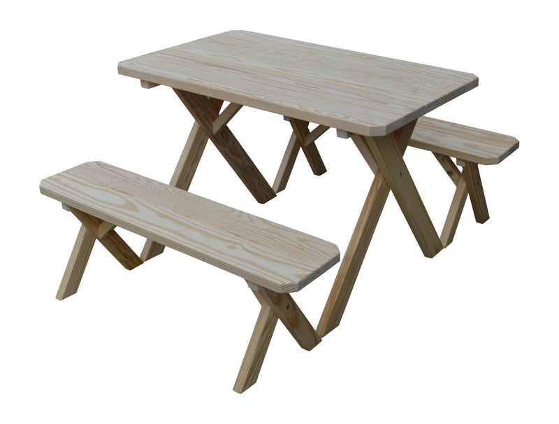 A&L Furniture Co. Amish-Made Pressure-Treated Pine Cross-Leg Picnic Tables with Benches AL191PT