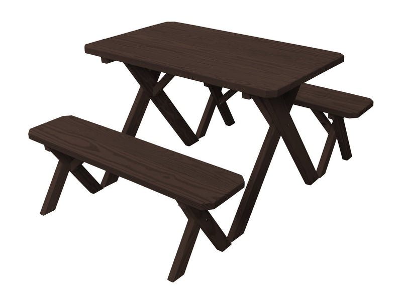 A&L Furniture Co. Amish-Made Pressure-Treated Pine Cross-Leg Picnic Tables with Benches AL191PT