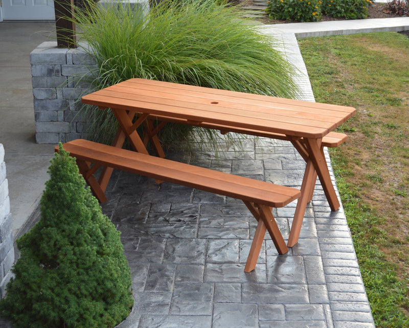 A&L Furniture Co. Amish-Made Cedar Cross-Leg Picnic Tables with Benches AL191C