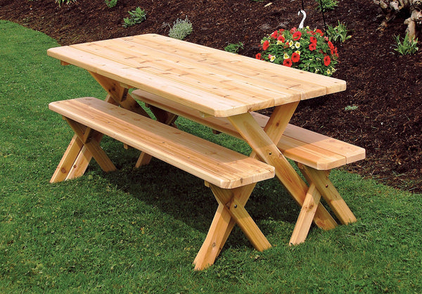 A&L Furniture Co. Amish-Made Cedar Cross-Leg Picnic Tables with Benches AL191C