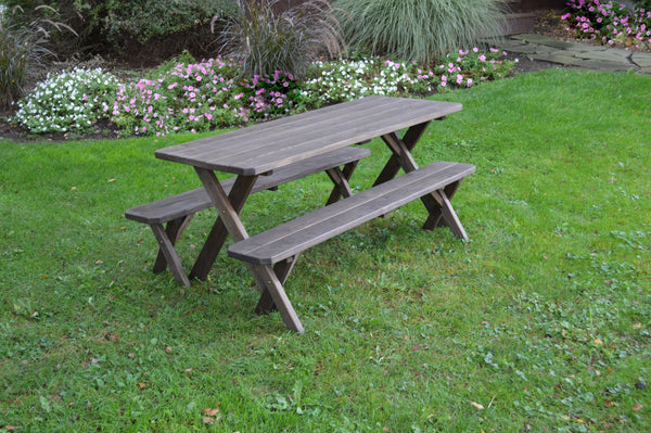 A&L Furniture Co. Amish-Made Pressure-Treated Pine Cross-Leg Picnic Tables with Benches AL191PT