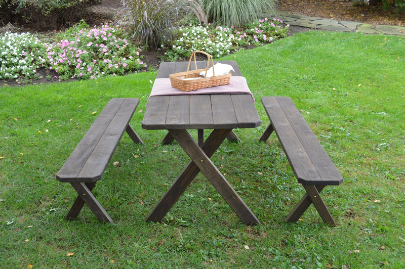 A&L Furniture Co. Amish-Made Pressure-Treated Pine Cross-Leg Picnic Tables with Benches AL191PT