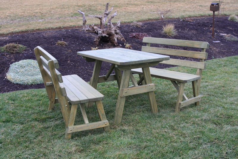 A&L Furniture Co. Amish-Made Pine Traditional Picnic Tables with Backed Benches AL241