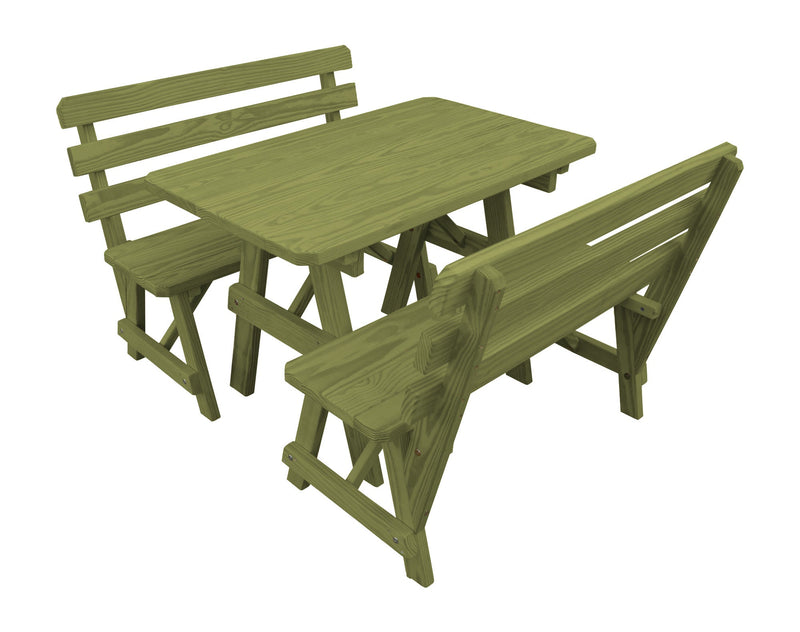 A&L Furniture Co. Amish-Made Pine Traditional Picnic Tables with Backed Benches AL241