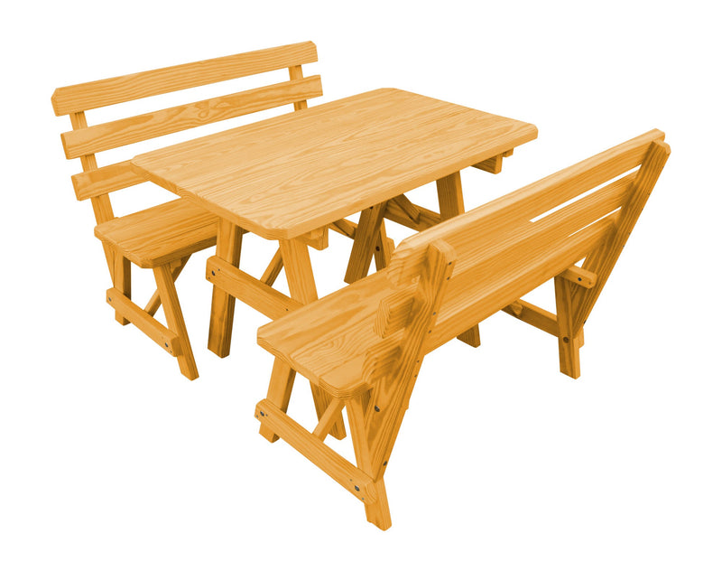 A&L Furniture Co. Amish-Made Pine Traditional Picnic Tables with Backed Benches AL241