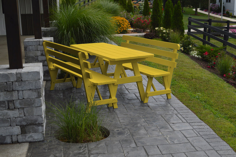 A&L Furniture Co. Amish-Made Pine Traditional Picnic Tables with Backed Benches AL241