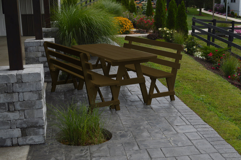 A&L Furniture Co. Amish-Made Pine Traditional Picnic Tables with Backed Benches AL241