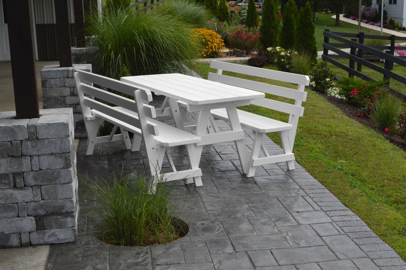 A&L Furniture Co. Amish-Made Pine Traditional Picnic Tables with Backed Benches AL241