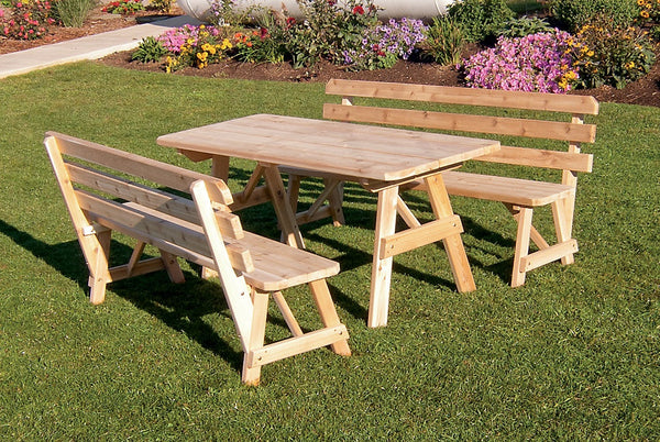 A&L Furniture Co. Amish-Made Cedar Traditional Picnic Tables with Backed Benches AL241C