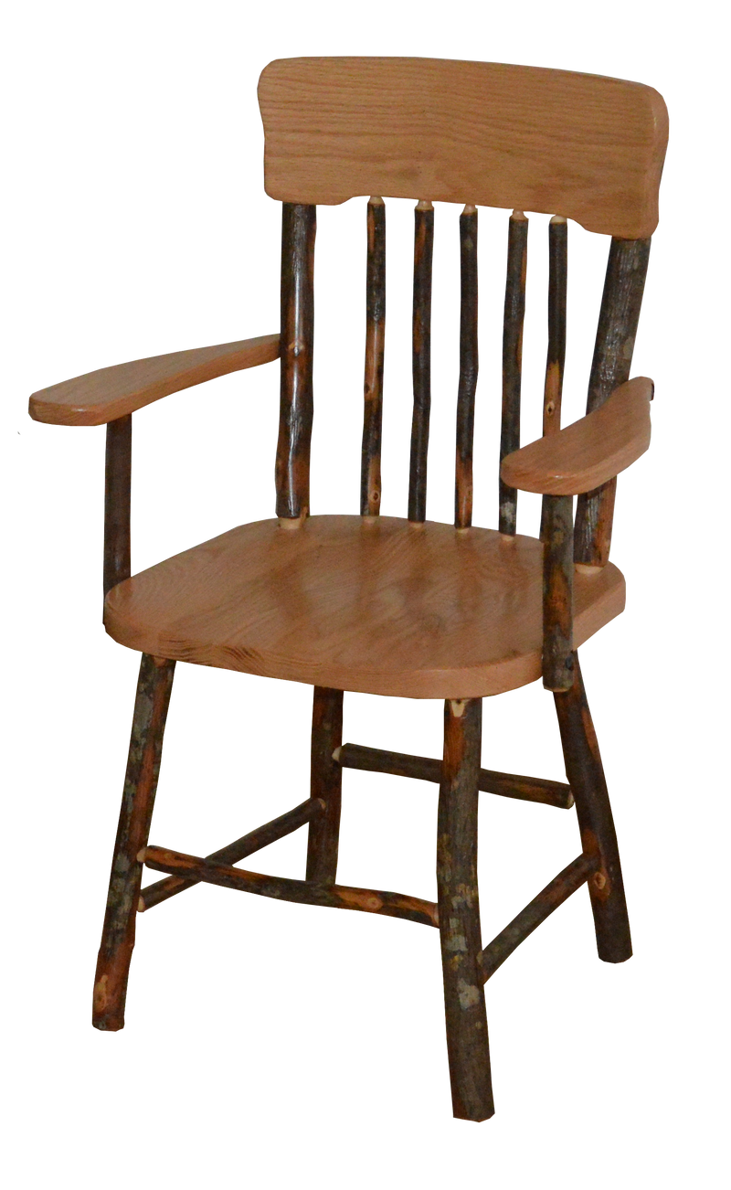 A&L Furniture Co. Amish-Made Hickory Panel Back Dining Chairs with Arms AL2541