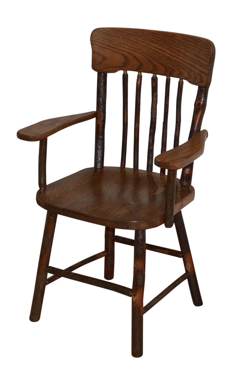 A&L Furniture Co. Amish-Made Hickory Panel Back Dining Chairs with Arms AL2541