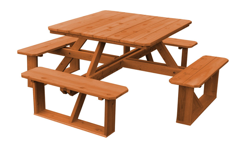 A&L Furniture Co. 44" Amish-Made Square Cedar Walk-In Picnic Tables AL284C