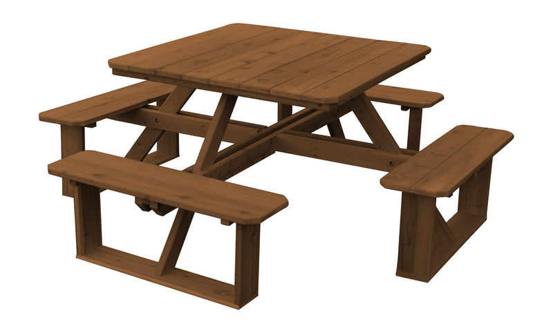 A&L Furniture Co. 44" Amish-Made Square Cedar Walk-In Picnic Tables AL284C