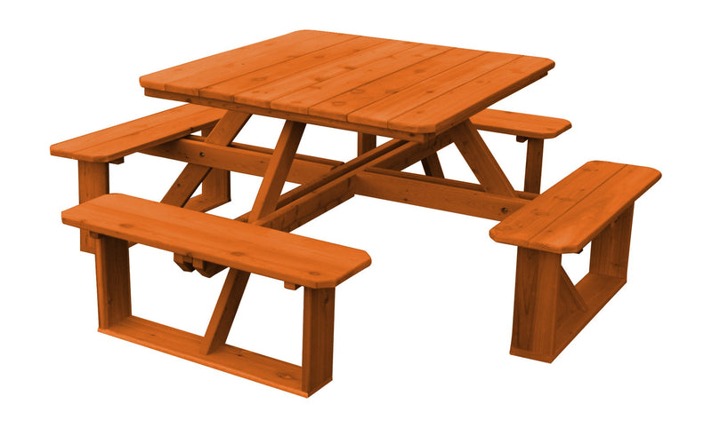 A&L Furniture Co. 44" Amish-Made Square Cedar Walk-In Picnic Tables AL284C