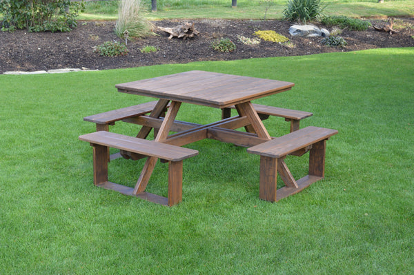 A&L Furniture Co. 44" Amish-Made Square Pressure-Treated Pine Walk-In Picnic Tables AL284PT