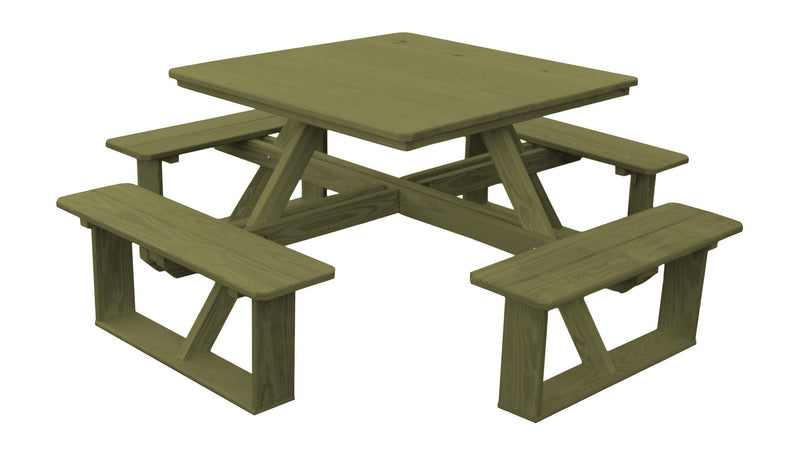 A&L Furniture Co. 44" Amish-Made Square Pressure-Treated Pine Walk-In Picnic Tables AL284PT