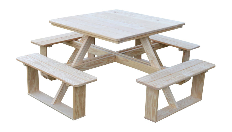 A&L Furniture Co. 44" Amish-Made Square Pressure-Treated Pine Walk-In Picnic Tables AL284PT