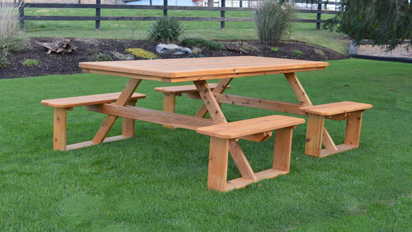 A&L Furniture Co. 8' Amish-Made Rectangular Cedar Walk-In Picnic Tables AL288C