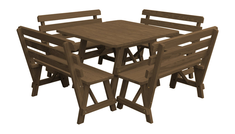 A&L Furniture Co. 43" Amish-Made Square Pine Picnic Table with Backed Benches AL302