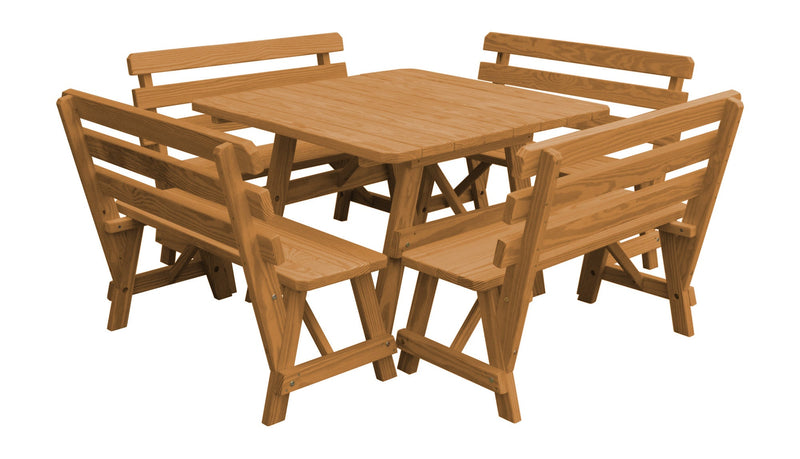 A&L Furniture Co. 43" Amish-Made Square Pine Picnic Table with Backed Benches AL302