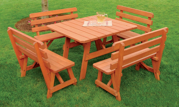 A&L Furniture Co. 43" Amish-Made Square Pine Picnic Table with Backed Benches AL302