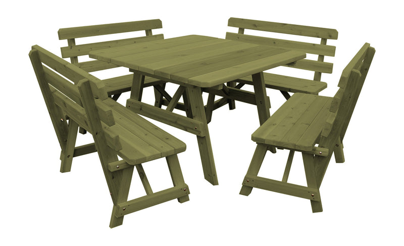 A&L Furniture Co. 43" Amish-Made Square Cedar Picnic Table with Backed Benches AL302C