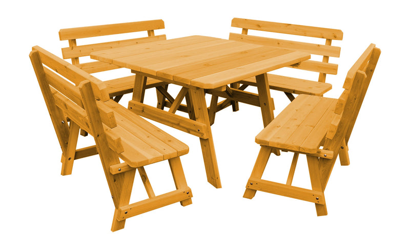 A&L Furniture Co. 43" Amish-Made Square Cedar Picnic Table with Backed Benches AL302C