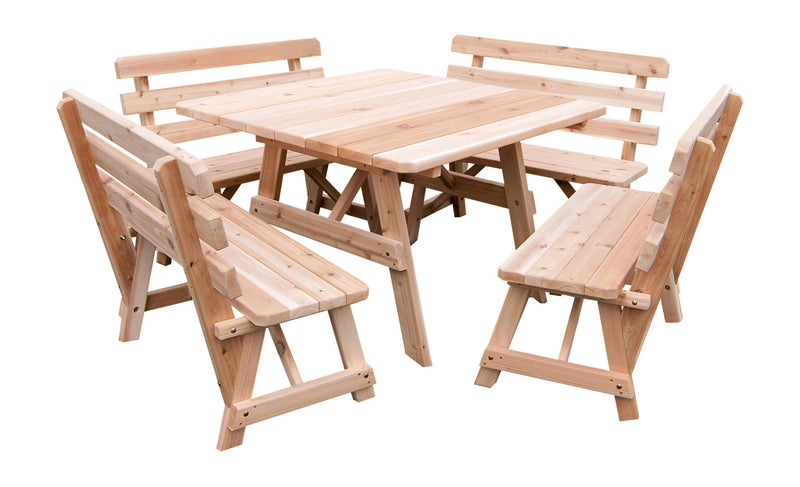 A&L Furniture Co. 43" Amish-Made Square Cedar Picnic Table with Backed Benches AL302C