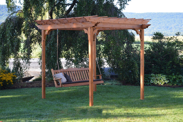 A&L Furniture Co. Amish-Made Cedar Pergola with Porch Swing AL700C - AL404C