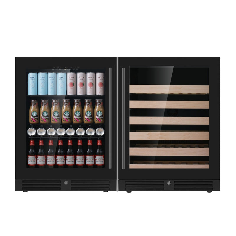 KingsBottle Ultimate Under-Bench Wine & Beverage Refrigerator Combo with Low-E Glass Door KBU145BW2-FG