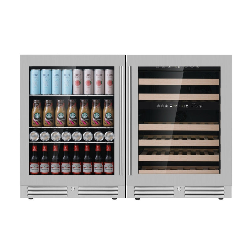 KingsBottle 48" Ultimate Under Bench Wine Fridge and Bar Refrigerator Combo KBU145BW3-SS