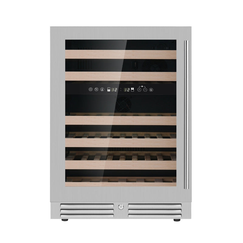 KingsBottle Dual Zone 24 Inch Under Counter LOW-E Glass Door Wine Cooler KBU145DX-SS RHH