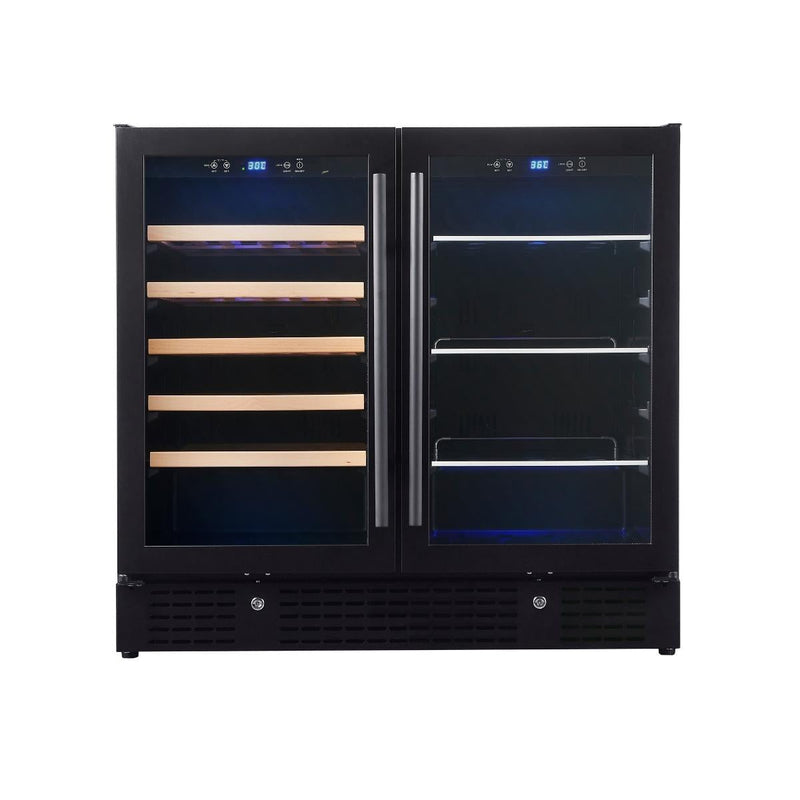 KingsBottle 36" Beer and Wine Cooler Combination with Low-E Glass Door KBU190BW-BLK