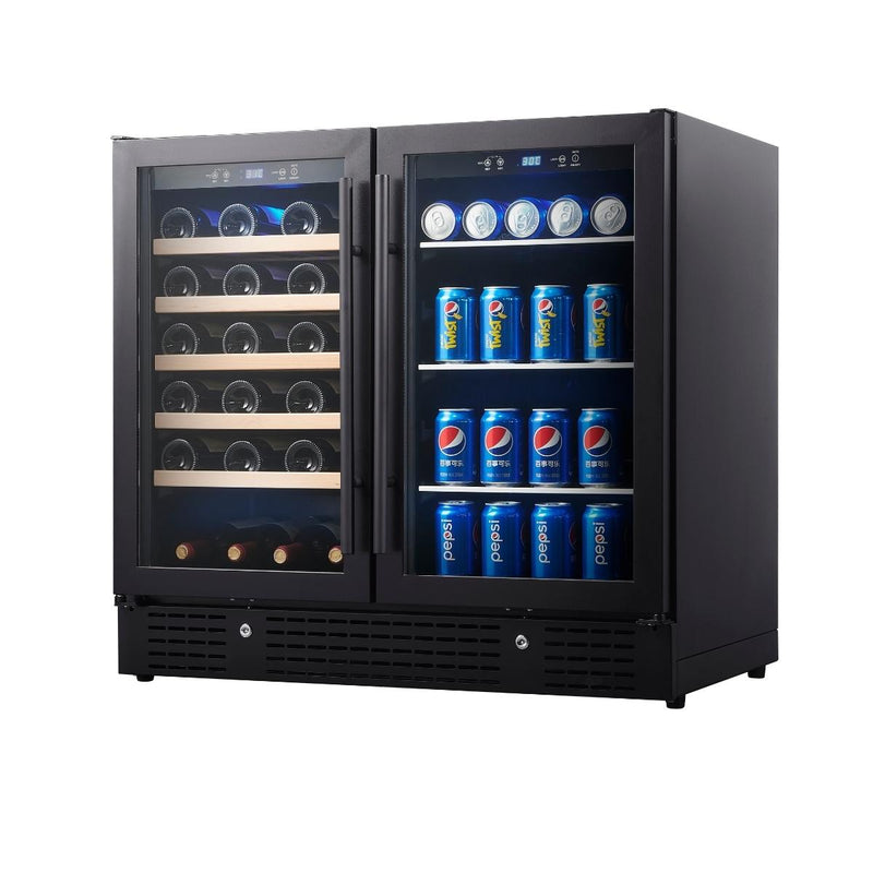 KingsBottle 36" Beer and Wine Cooler Combination with Low-E Glass Door KBU190BW-BLK