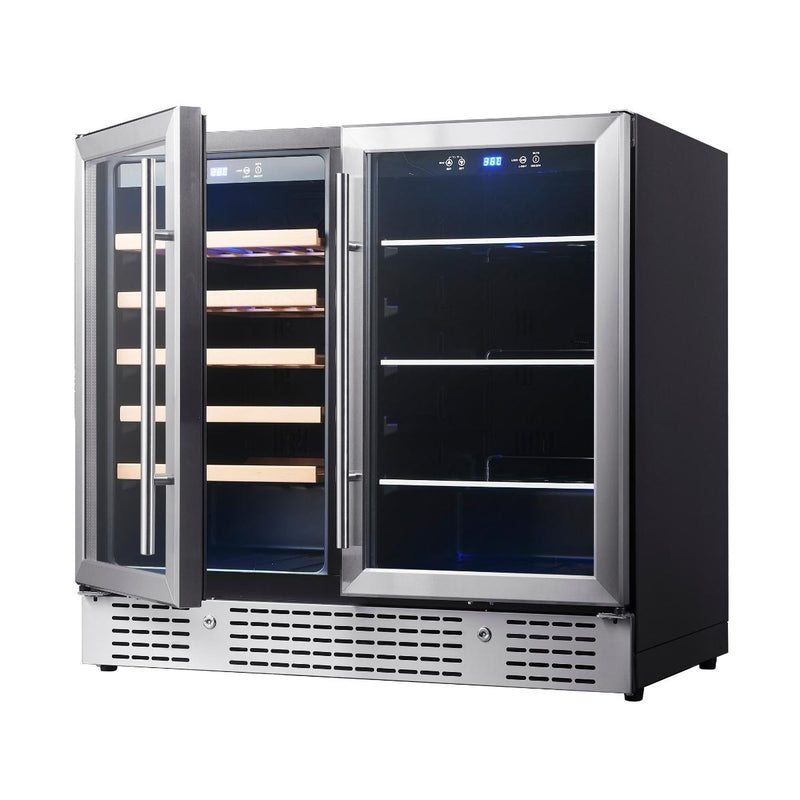 KingsBottle 36" Beer and Wine Cooler Combination with Low-E Glass Door KBU190BW-BLK