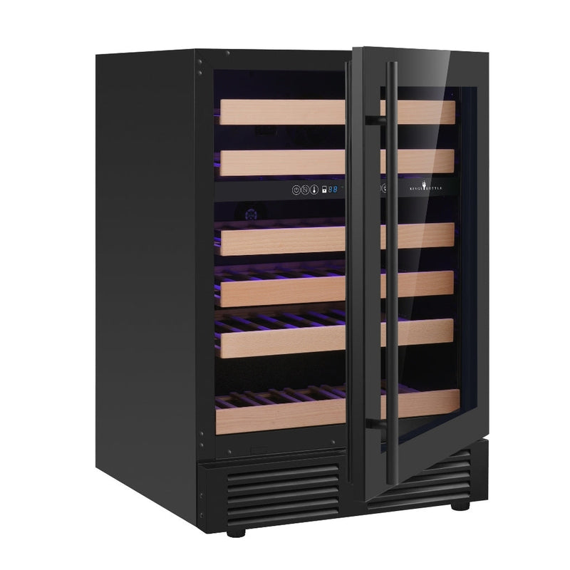 KingsBottle Dual Zone 24 Inch Under Counter LOW-E Glass Door Wine Cooler KBU145DX-SS RHH