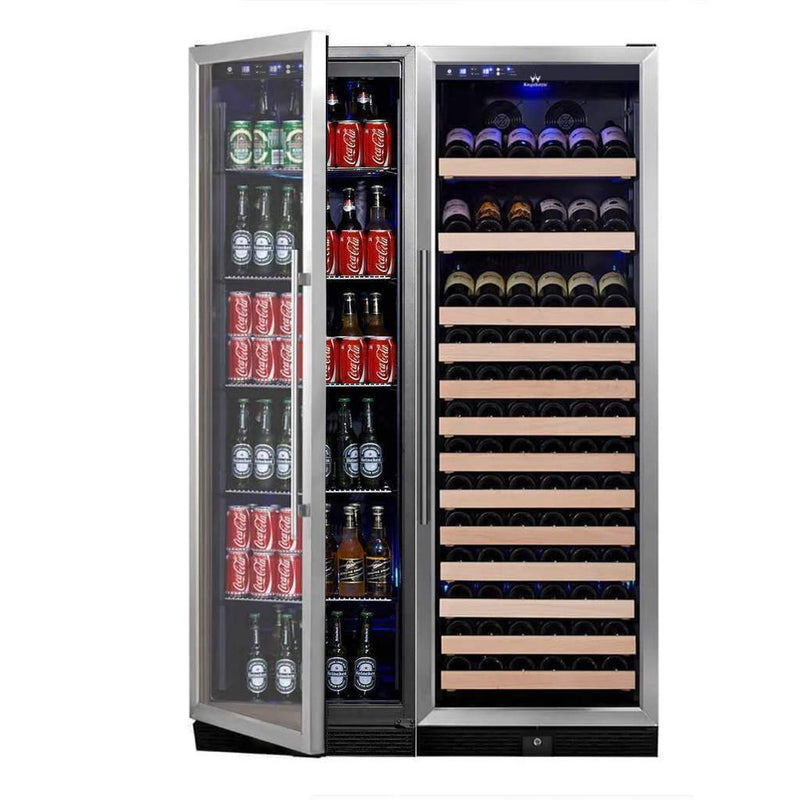 KingsBottle 72" Large Wine And Beverage Cooler Drinks Combo With Clear Door KBU170BW2-SS