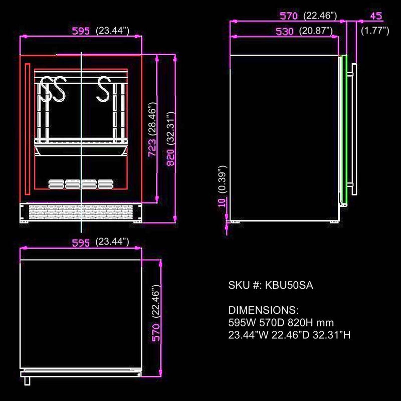 KingsBottle 24 Inch Glass Door Under Counter Steak Ager Fridge KBU50SA-SS RHH